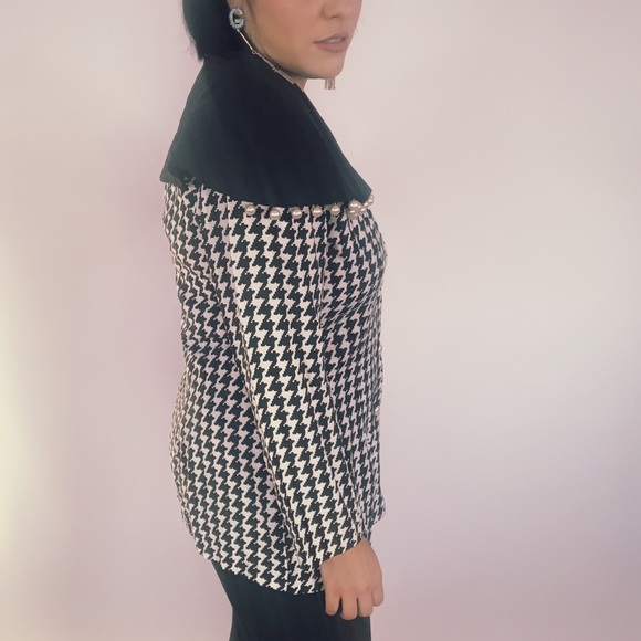 Vintage Houndstooth Pearl Drops Blazer Blouse - Picture 5 of 8